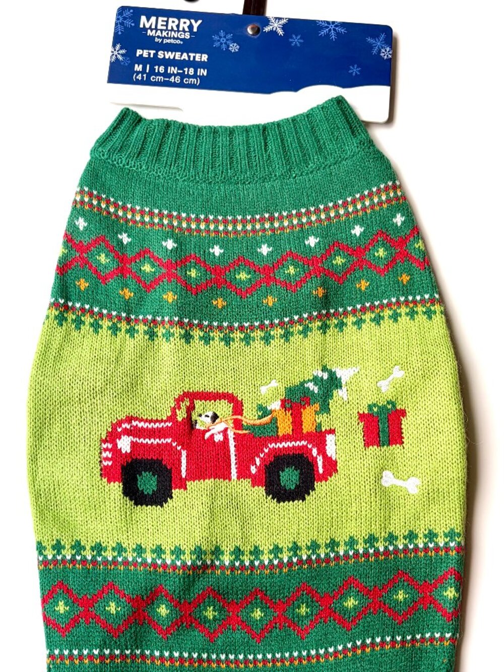 New Merry Makings Petco Christmas Dog Sweater Red Truck Gifts Presents Medium